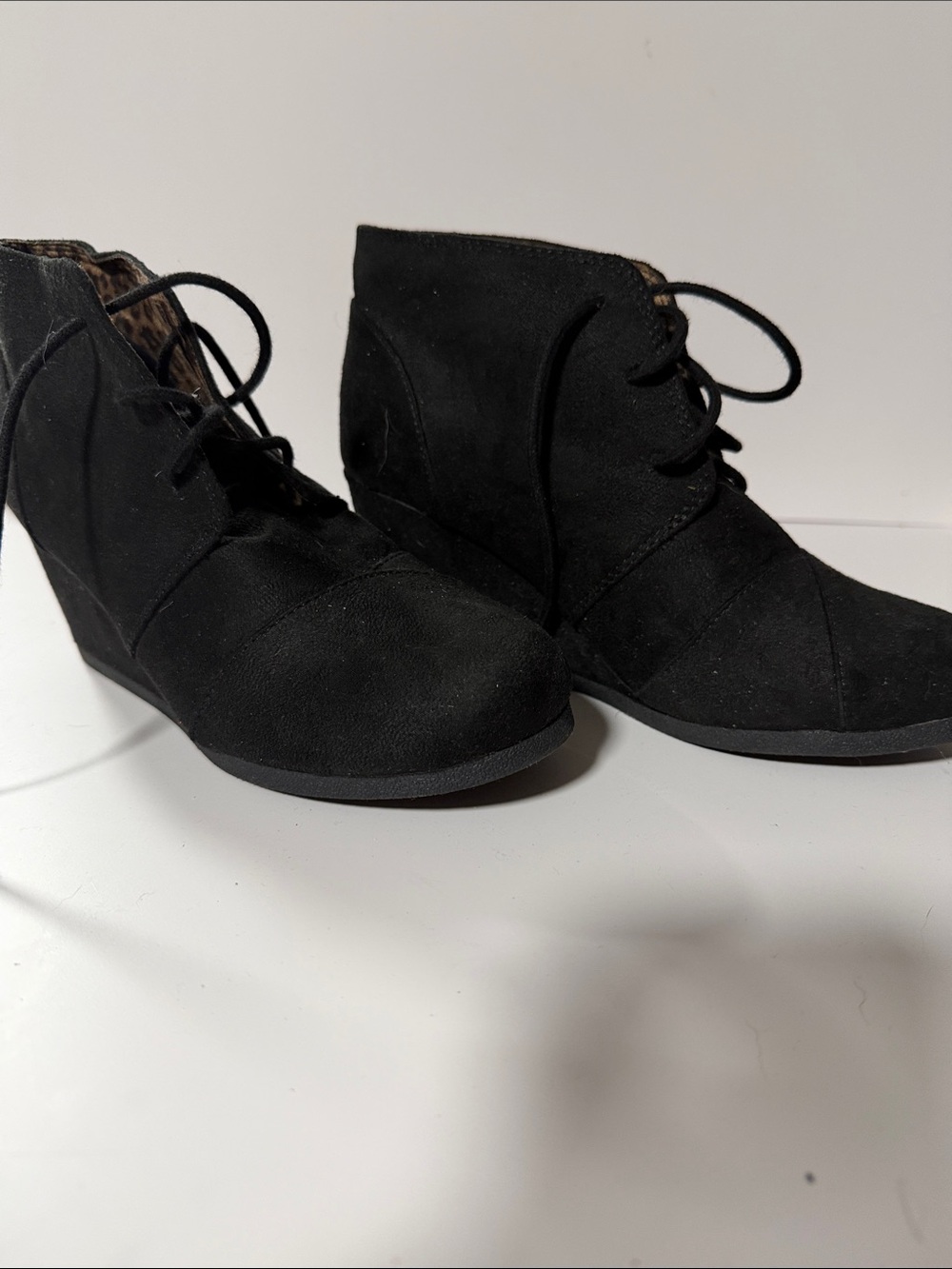Cityclassified Black Lace-Up Wedge Booties